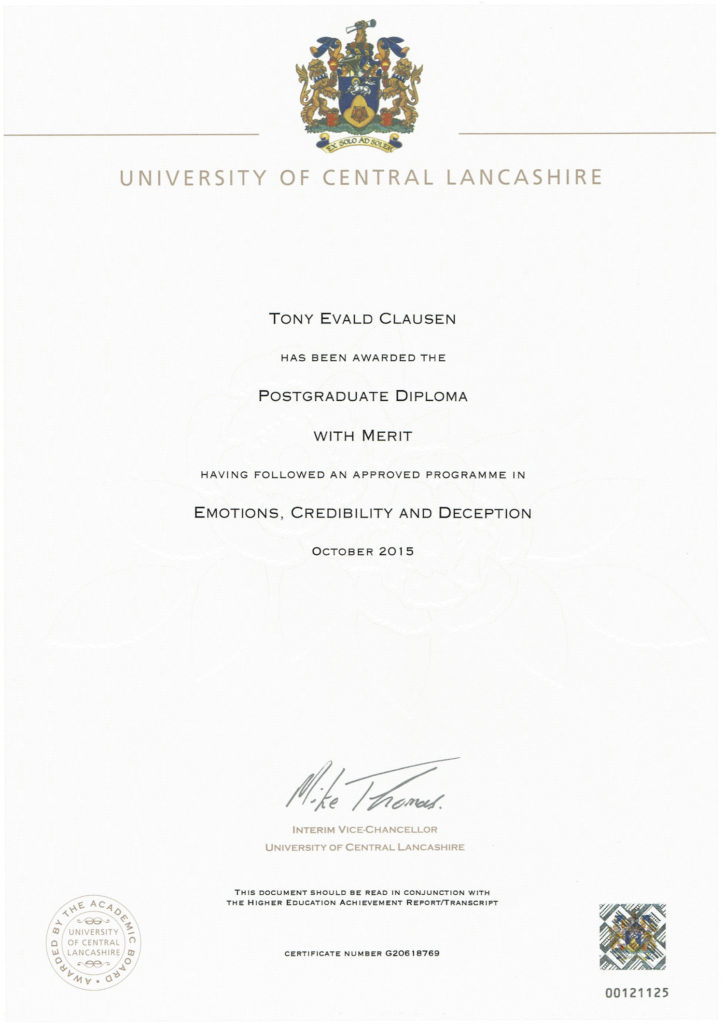 Følelser, troværdighed og bedrag. Diplom Tony Evald Clausen
